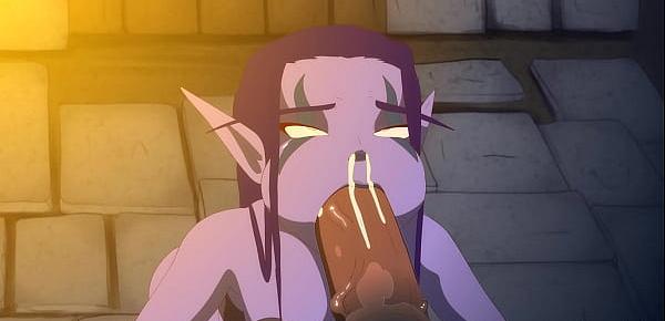 Elven slave deepsthroating a tauren